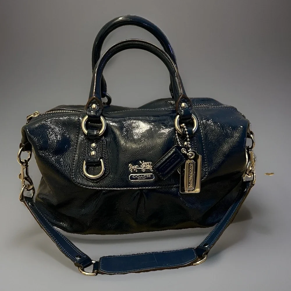 COACH Madison Sabrina TEAL Satchel Purse Bag Patent Leather 14178 Vintage